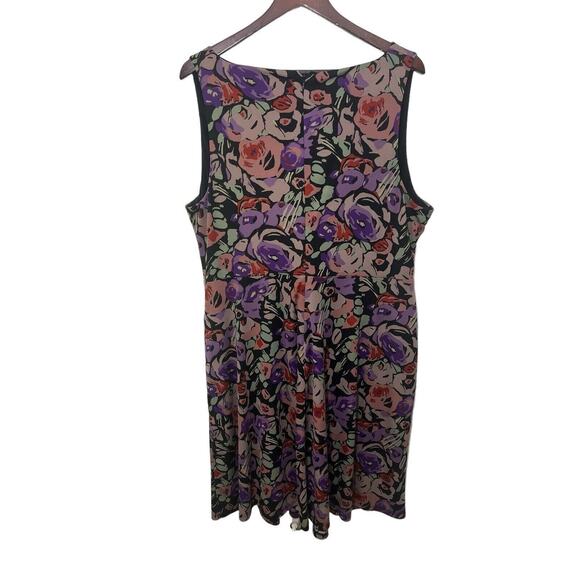 Lauren Ralph Lauren Womens Dress Black Label Surplice Fit Flare 16 Purple Floral - Picture 2 of 10